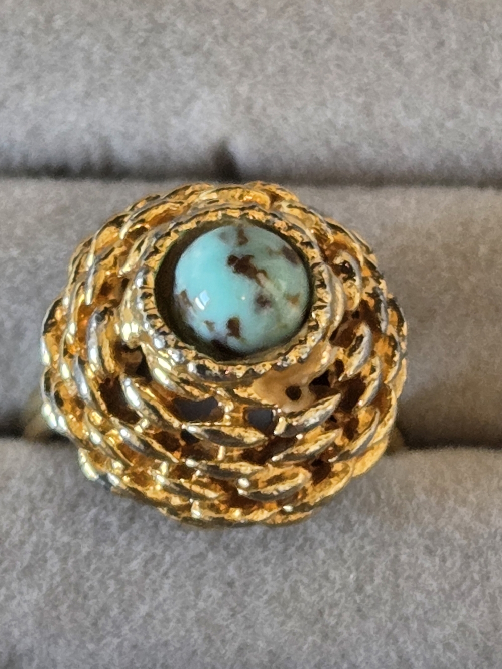 Gold-Tone Turquoise Cabochon Statement Ring - Unbranded